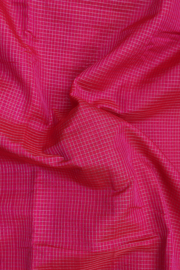 Mangalagiri Silk Cotton Saree Rani Pink With Checks Design