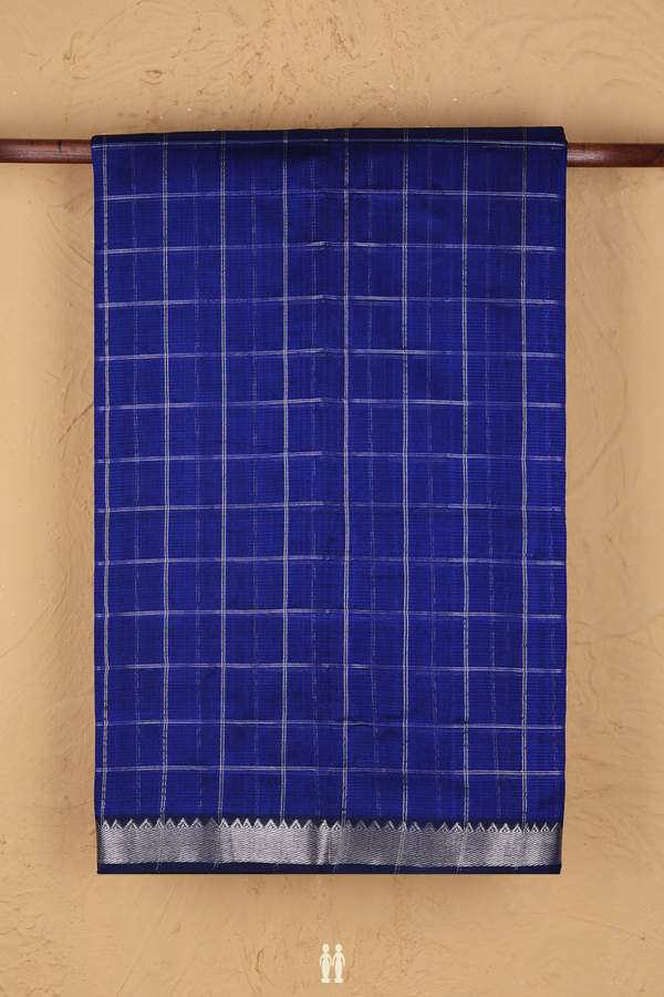 Mangalagiri Silk Cotton Saree Royal Blue With Checks Design