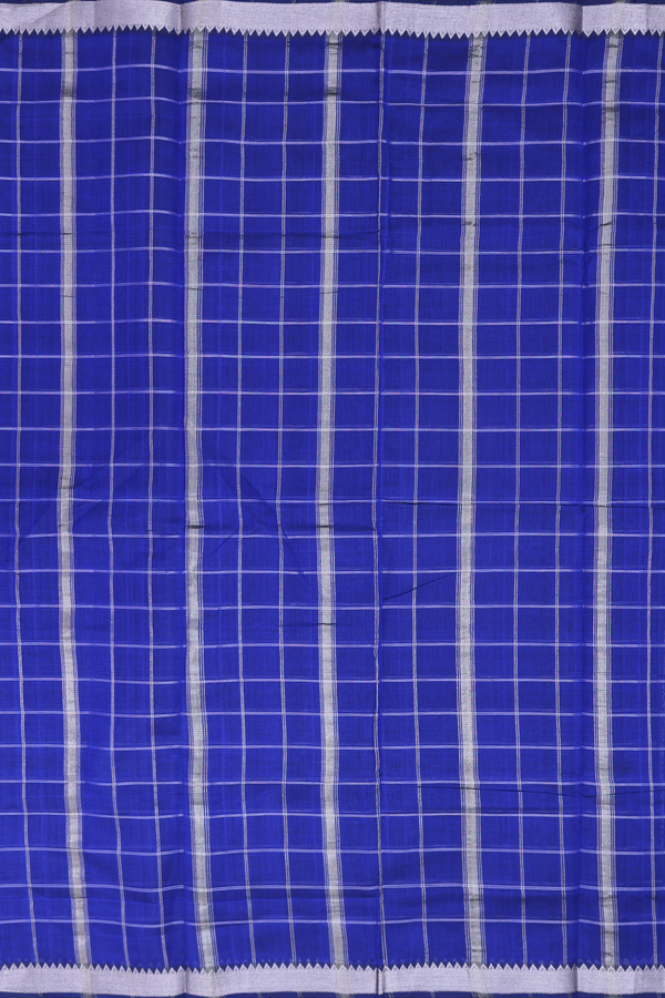 Mangalagiri Silk Cotton Saree Royal Blue With Checks Design