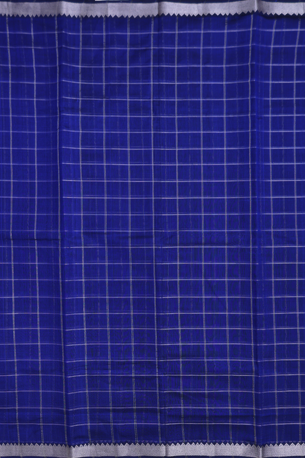 Mangalagiri Silk Cotton Saree Royal Blue With Checks Design