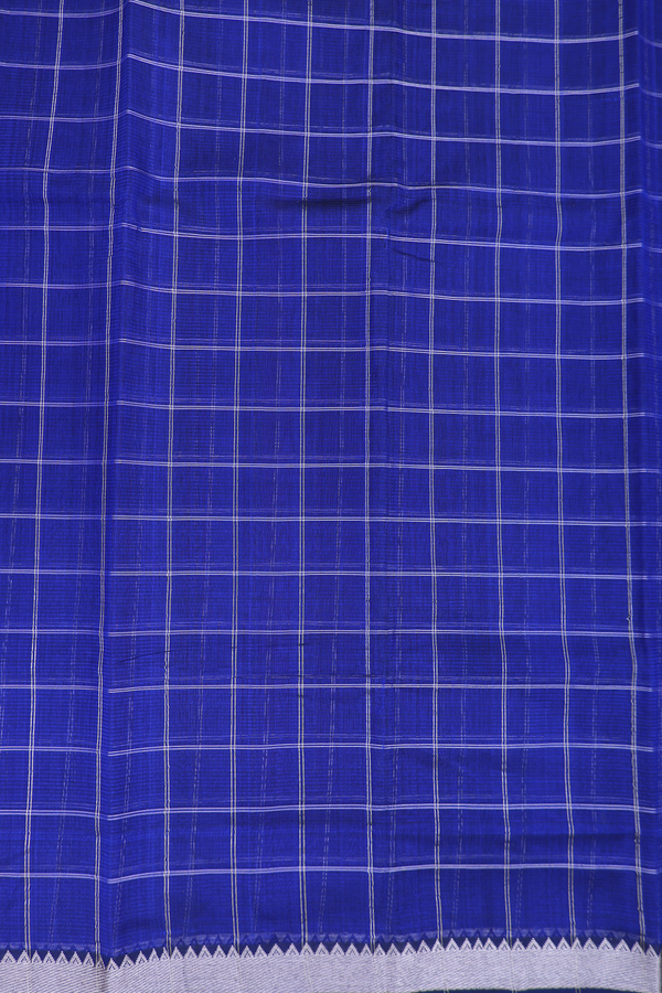 Mangalagiri Silk Cotton Saree Royal Blue With Checks Design