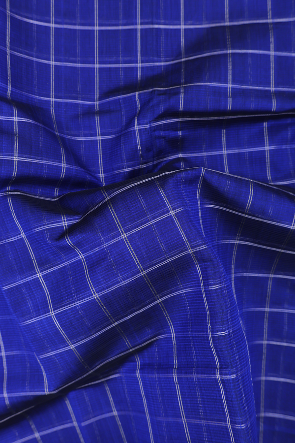 Mangalagiri Silk Cotton Saree Royal Blue With Checks Design