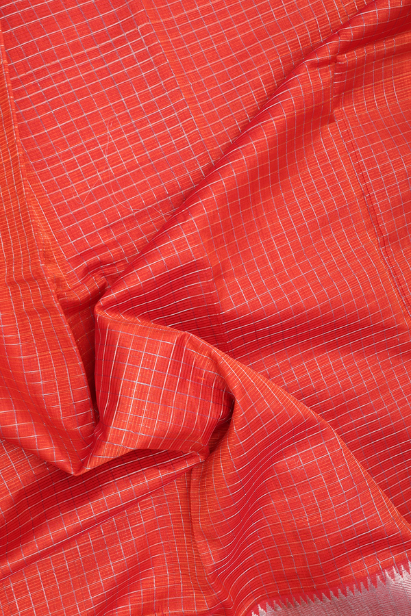 Mangalagiri Silk Saree In Crimson Red With Checks Design