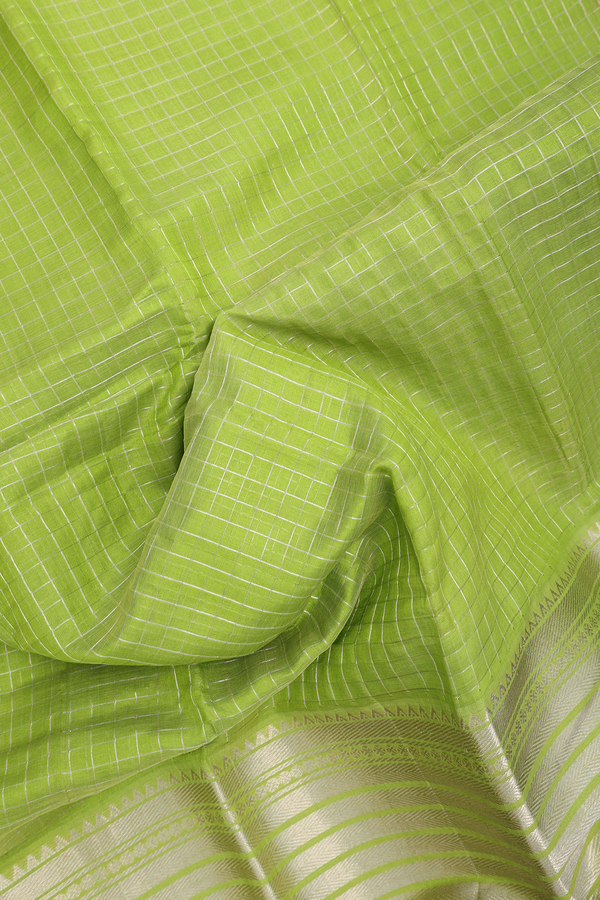Mangalagiri Silk Saree In Parrot Green With Checks Design