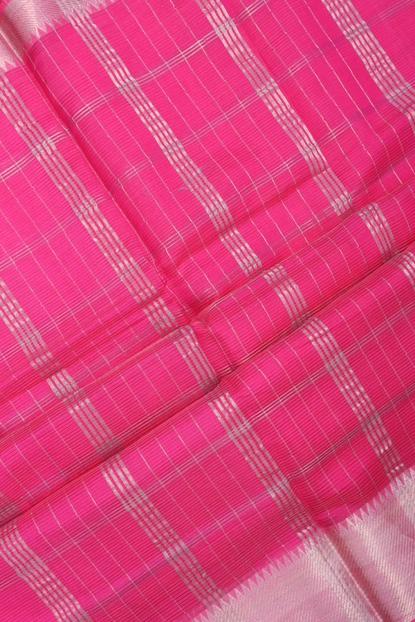 Mangalagiri Silk Saree In Rani Pink With Checks Design