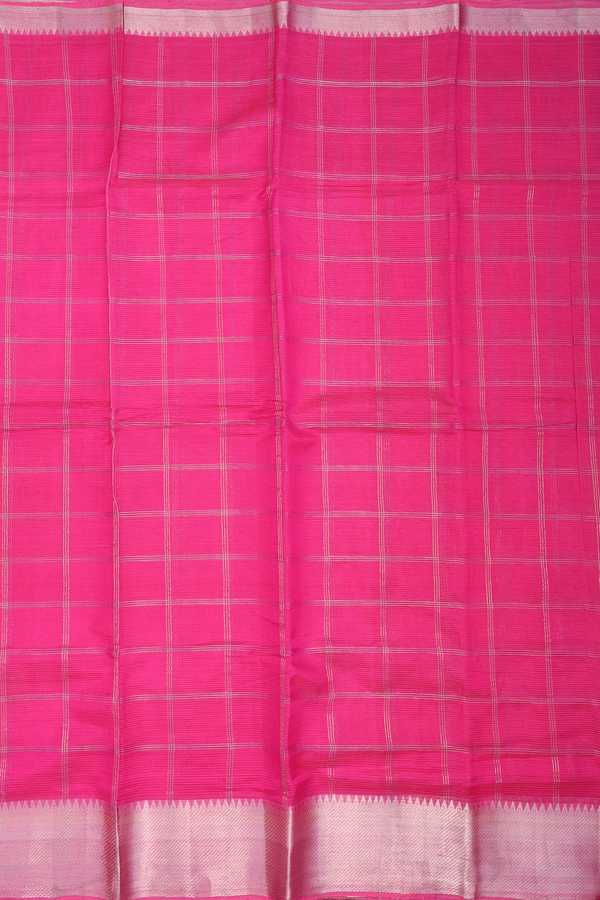 Mangalagiri Silk Saree In Rani Pink With Checks Design