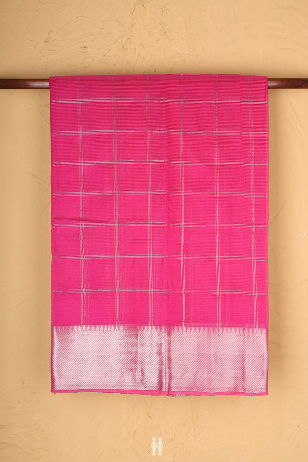 Mangalagiri Silk Saree In Rani Pink With Checks Design