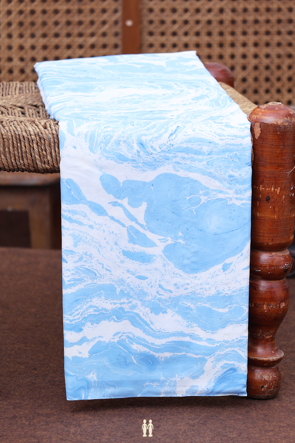 Marble Silk Saree In Blue And White With Stone Texture Design