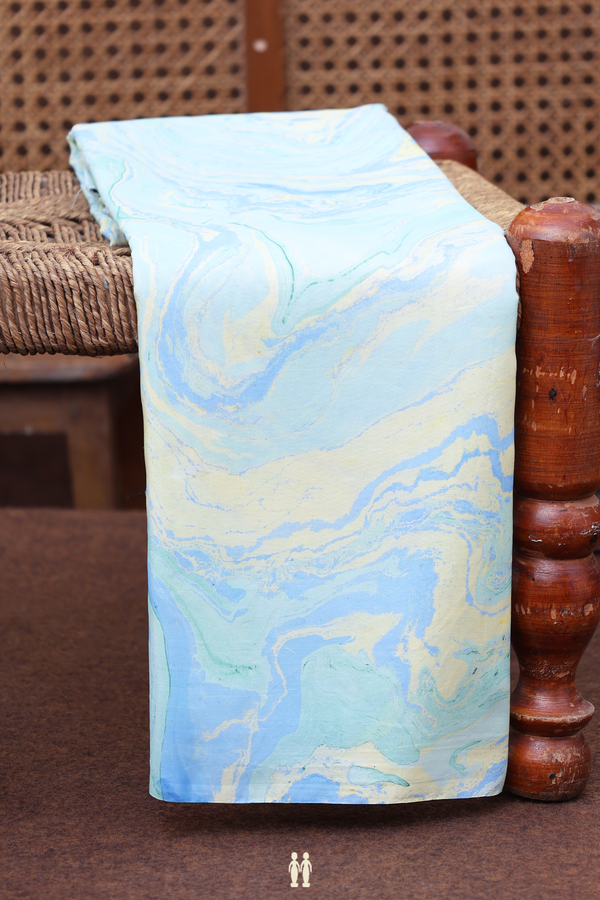 Marble Silk Saree In Yellow And Blue With Stone Texture Design