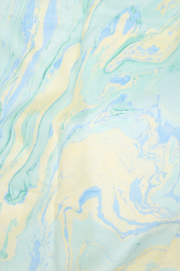 Marble Silk Saree In Yellow And Blue With Stone Texture Design