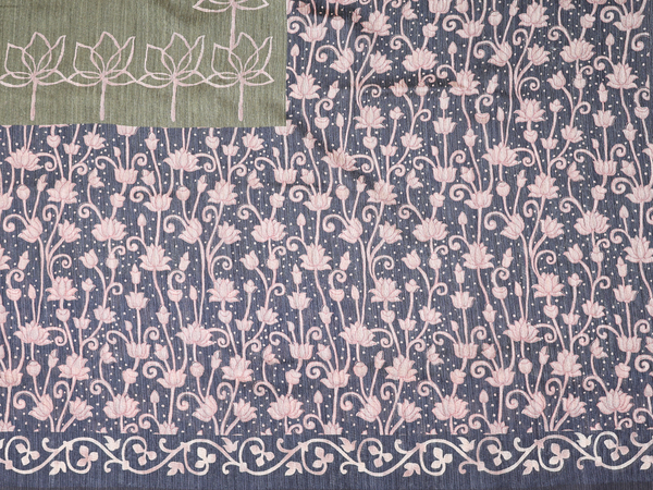 Mirror Buttas Mehendi Green Tussar Unstitched Salwar Material