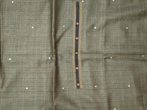 Mirror Buttas Mehendi Green Tussar Unstitched Salwar Material