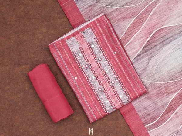 Mirror Buttas Red Tussar Unstitched Salwar Material