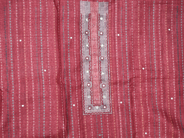 Mirror Buttas Red Tussar Unstitched Salwar Material