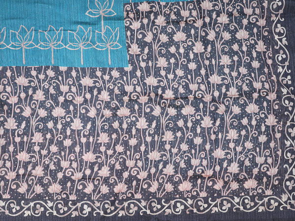 Mirror Buttas Teal Blue Tussar Unstitched Salwar Material