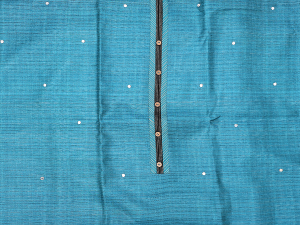 Mirror Buttas Teal Blue Tussar Unstitched Salwar Material