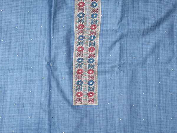 Mirror Buttis Blue Tussar Unstitched Salwar Material
