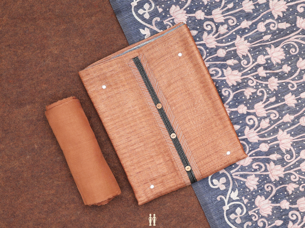 Mirror Buttis Brown Tussar Unstitched Salwar Material