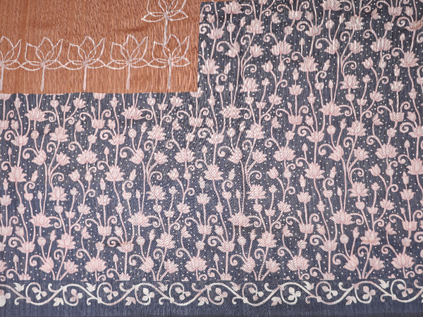 Mirror Buttis Brown Tussar Unstitched Salwar Material