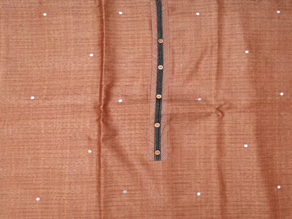Mirror Buttis Brown Tussar Unstitched Salwar Material