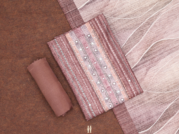 Mirror Buttis Brown Tussar Unstitched Salwar Material