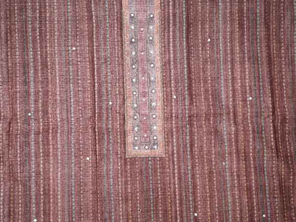 Mirror Buttis Brown Tussar Unstitched Salwar Material