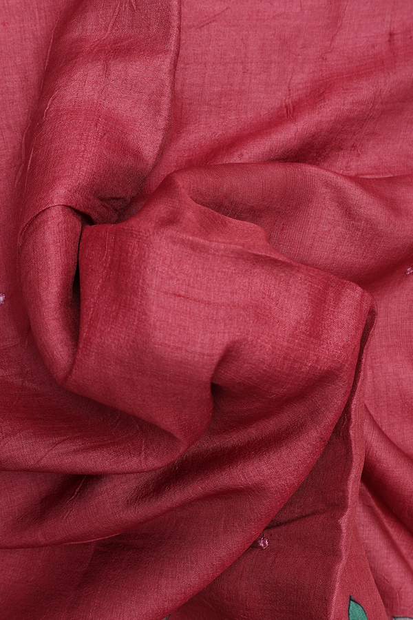 Mirror Buttis Hibiscus Red Tussar Silk Saree