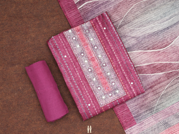 Mirror Buttis Mulberry Linen Unstitched Salwar Material