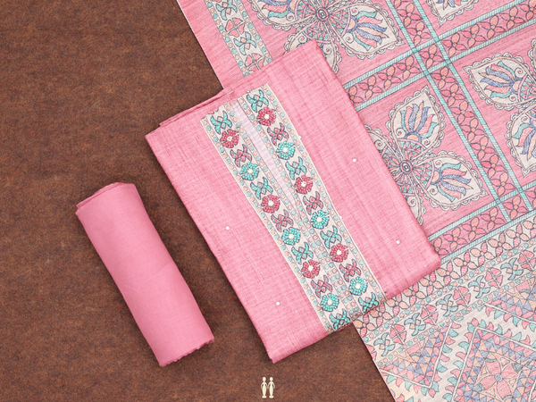 Mirror Buttis Pink Tussar Unstitched Salwar Material