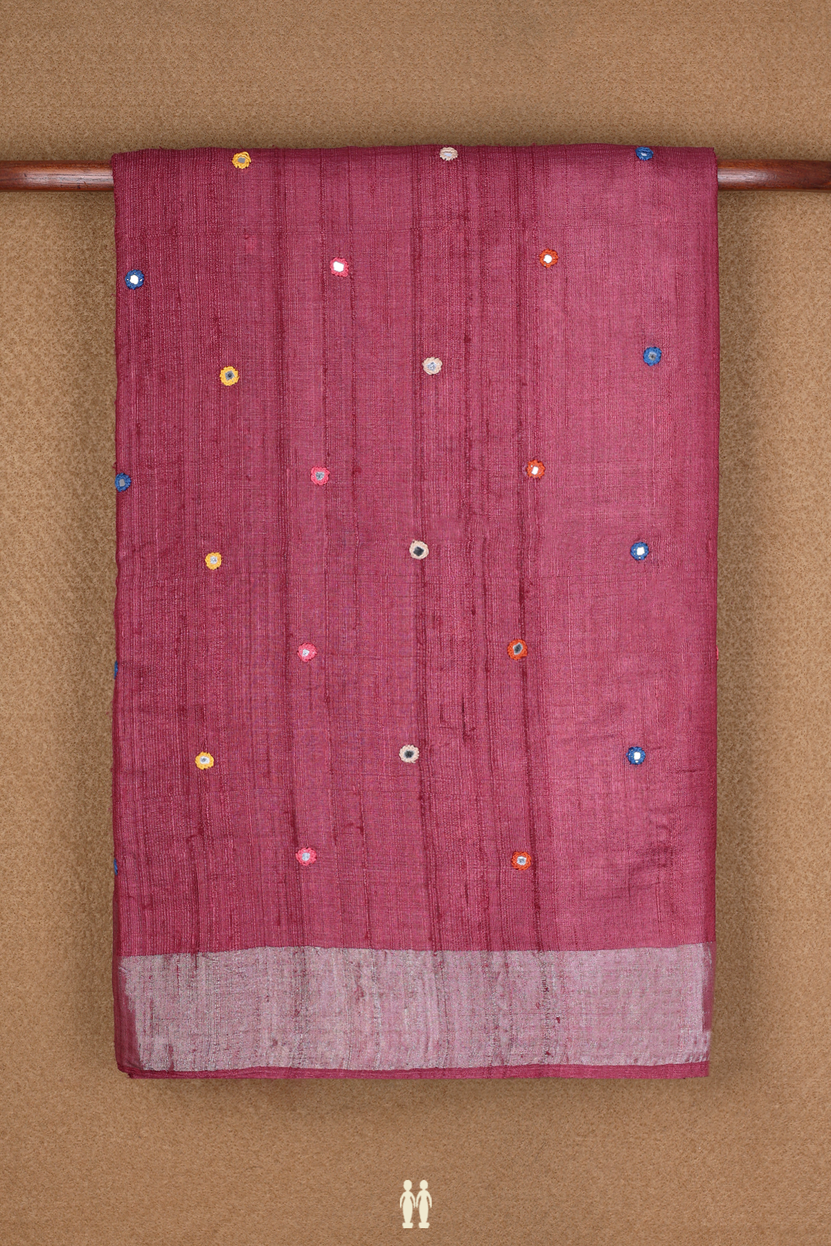 Mirror Work Buttis Mulberry Red Tussar Silk Saree
