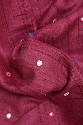 Mirror Work Buttis Mulberry Red Tussar Silk Saree