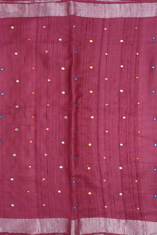 Mirror Work Buttis Mulberry Red Tussar Silk Saree