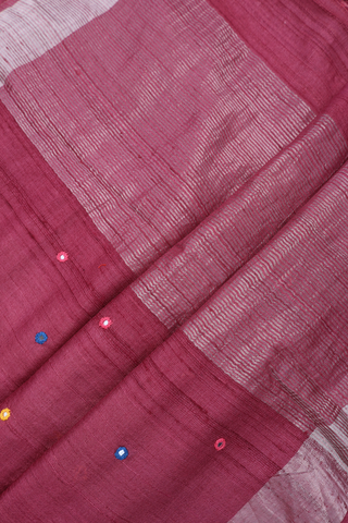Mirror Work Buttis Mulberry Red Tussar Silk Saree