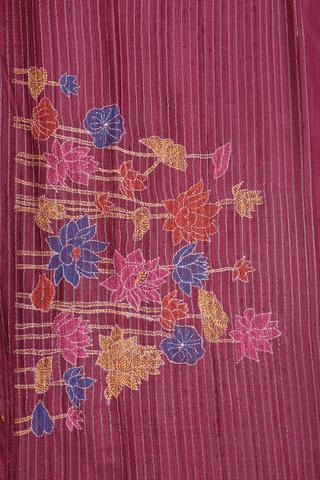 Mirror Work Buttis Mulberry Red Tussar Silk Saree