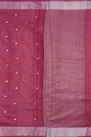 Mirror Work Buttis Mulberry Red Tussar Silk Saree
