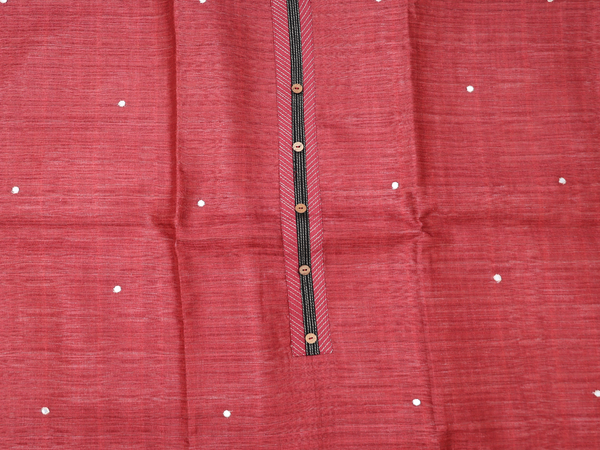 Mirror Work Buttis Red Tussar Unstitched Salwar Material