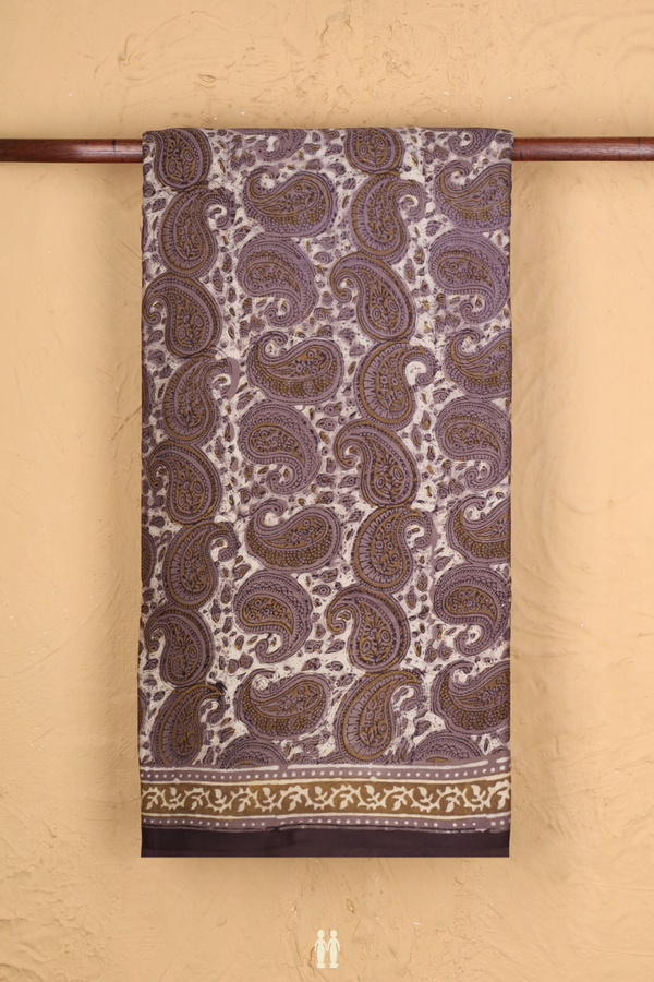 Modal Silk Saree In Beige With Paisley Printed Design