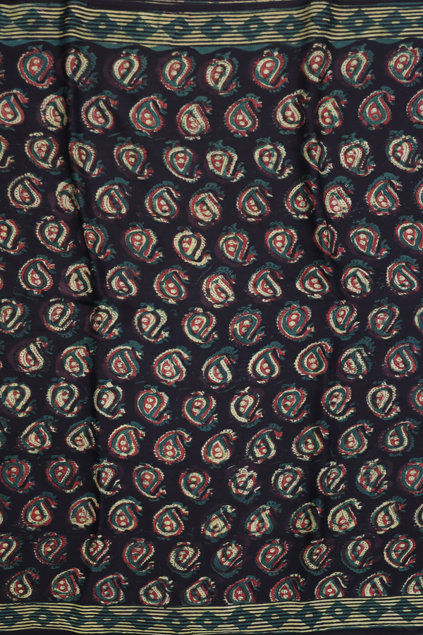 Modal Silk Saree In Black With Paisley Buttas