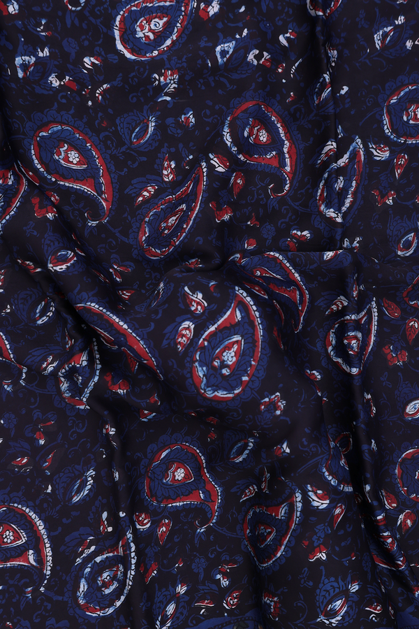 Modal Silk Saree In Black With Paisley Printed Design