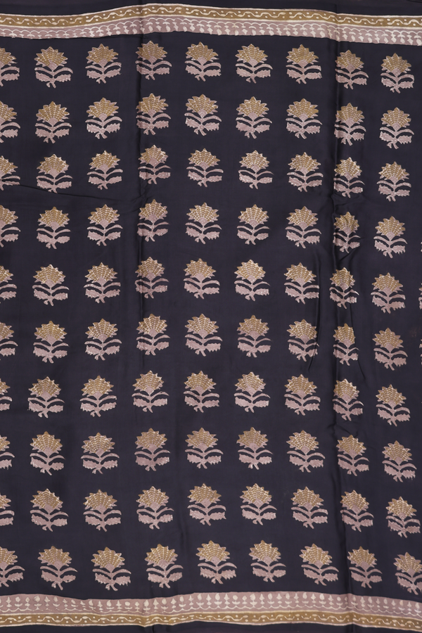 Modal Silk Saree In Black With Floral Design