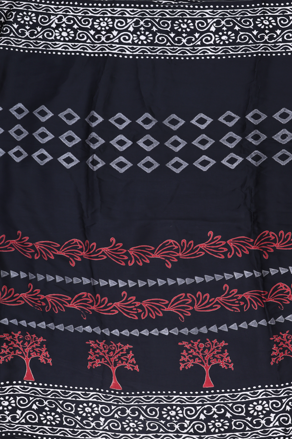 Modal Silk Saree In Black With Printed Design