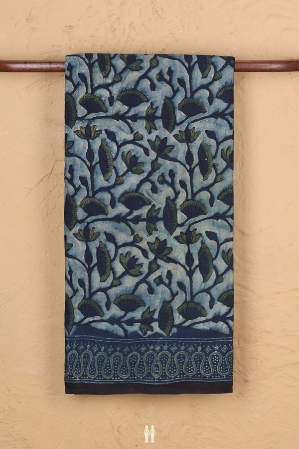 Modal Silk Saree In Blue With Floral Design