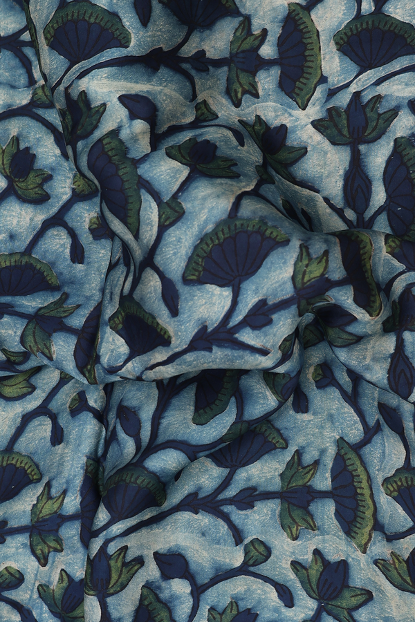 Modal Silk Saree In Blue With Floral Design