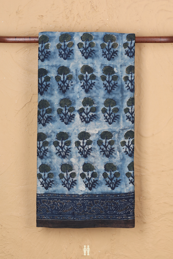 Modal Silk Saree In Blue With Floral Motifs