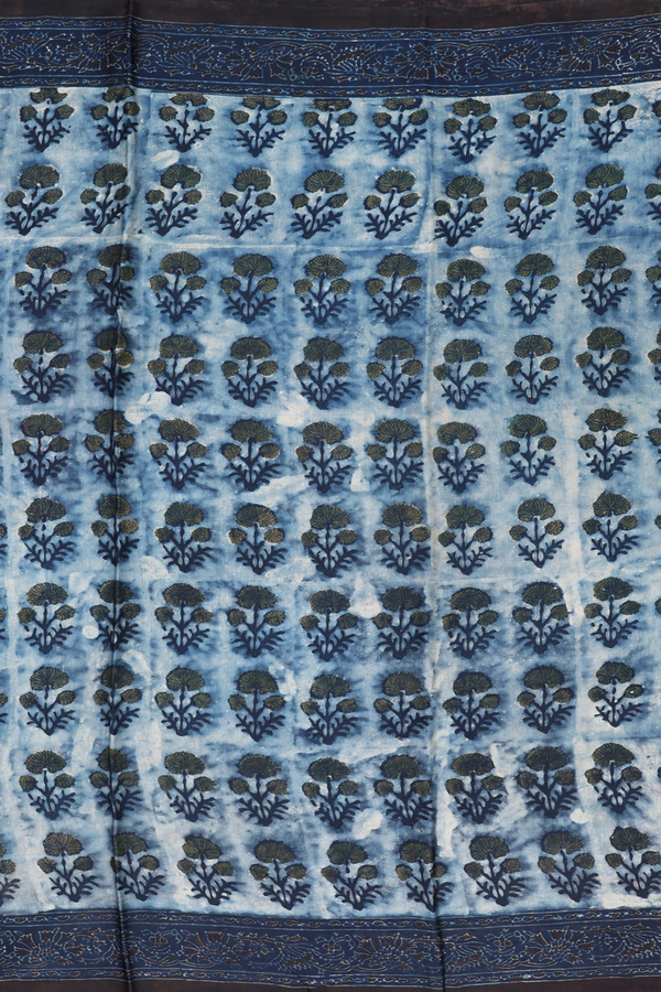 Modal Silk Saree In Blue With Floral Motifs