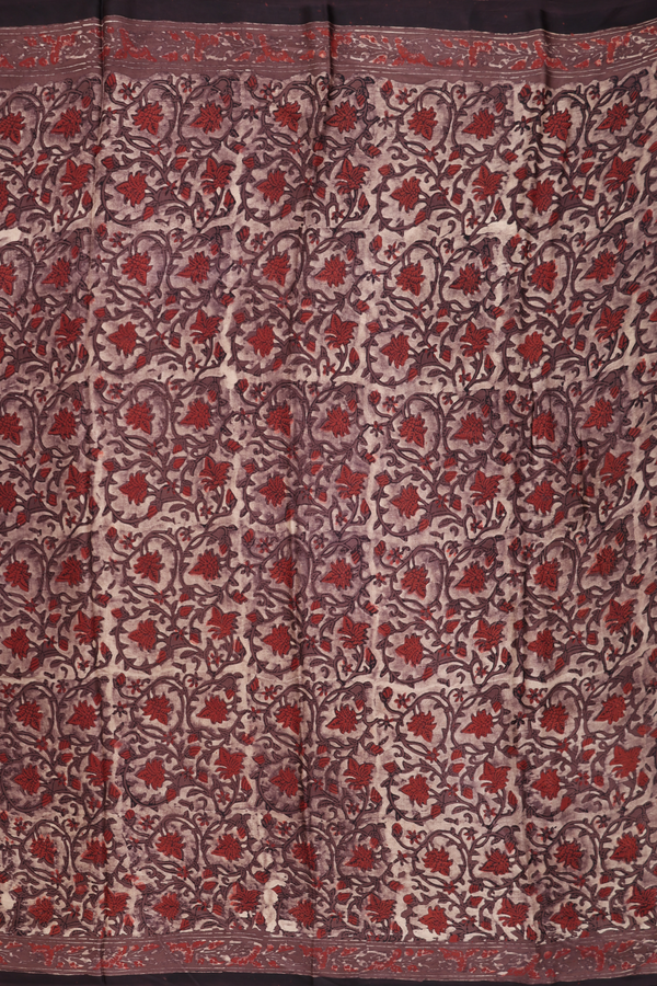 Modal Silk Saree In Brown With Floral Printed Design