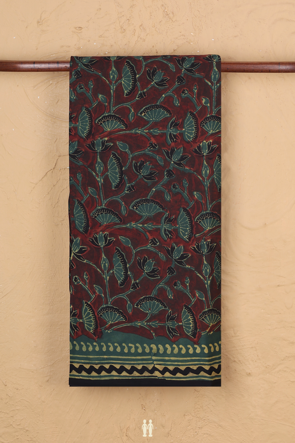 Modal Silk Saree In Chocolate Brown With Floral Design