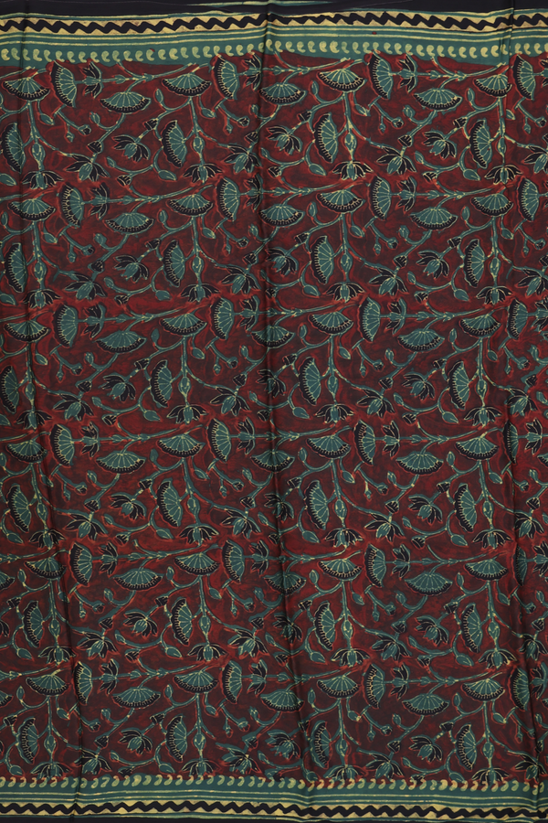 Modal Silk Saree In Chocolate Brown With Floral Design