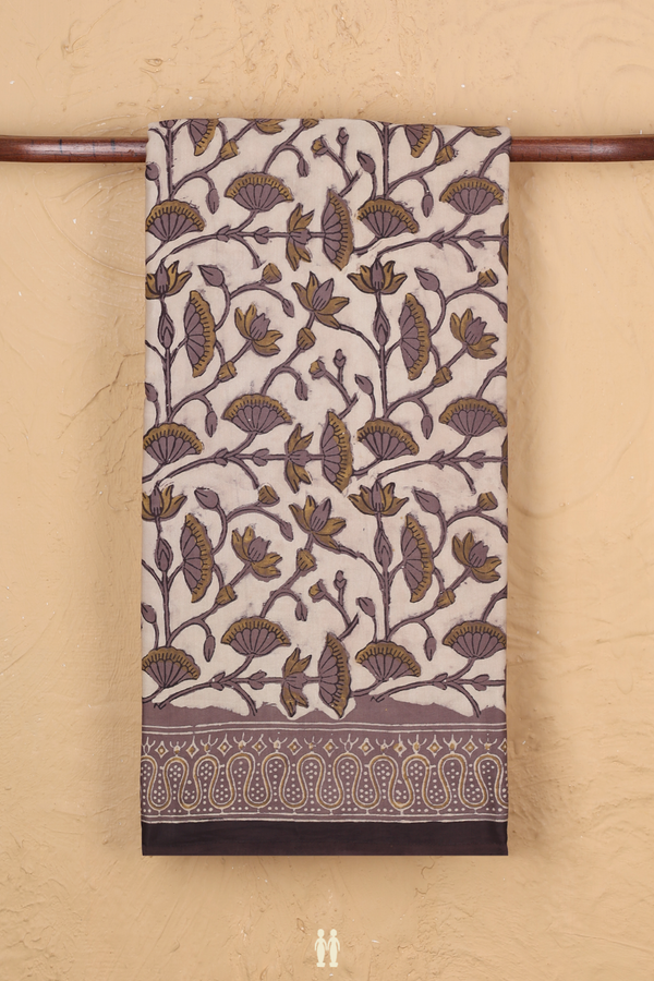 Modal Silk Saree In Cream Color With Floral Design