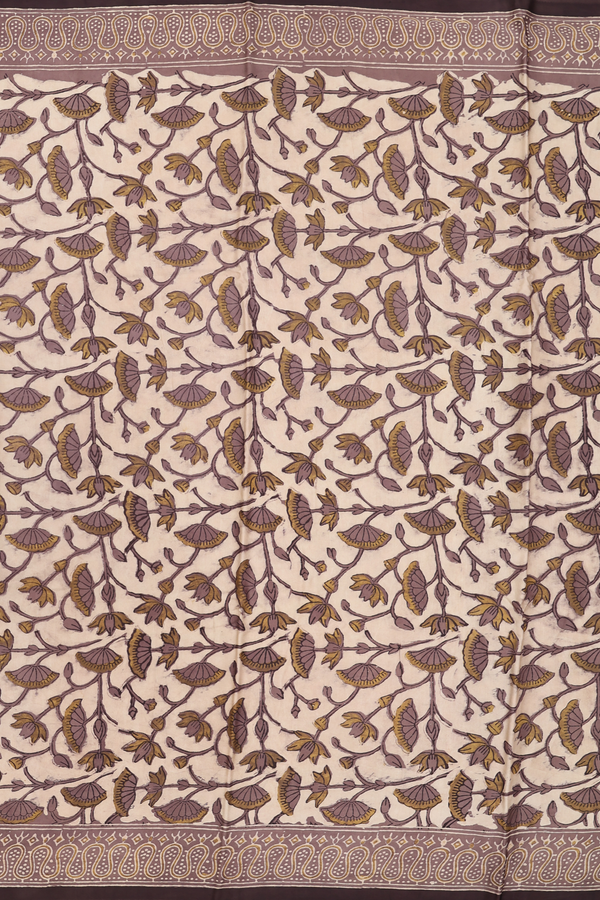 Modal Silk Saree In Cream Color With Floral Design